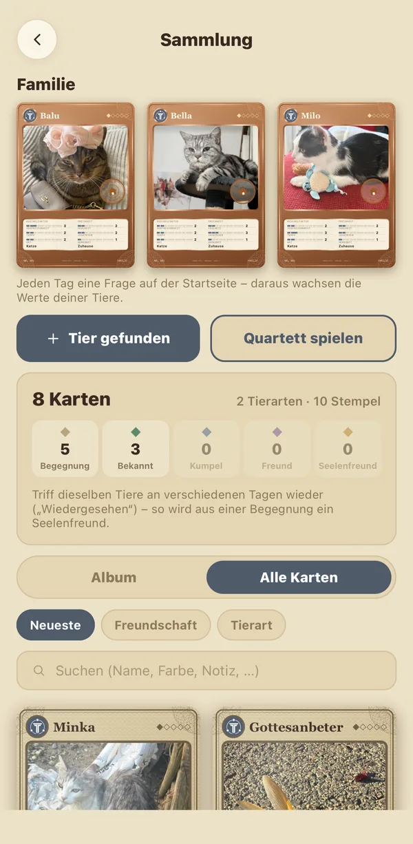 Sammelkarten deiner Tiere